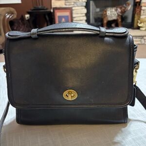 Coach Court Black Leather bag with Gold Accents